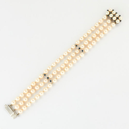 Bracelet Bracelet manchette 3 rangs Perles  Saphirs 58 Facettes