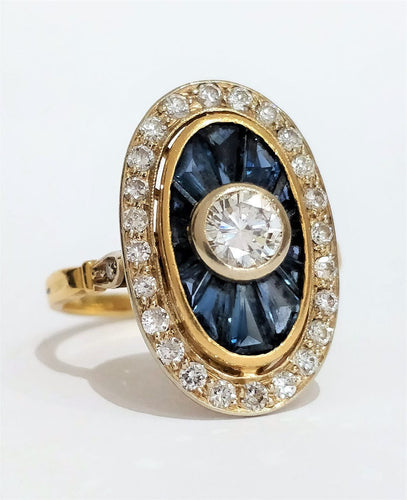 Bague 57 Bague marquise ovale or jaune saphirs et diamants 58 Facettes 1-273/1