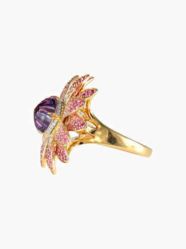 Bague 62 Bague Fleur Améthyste, Saphirs roses, Diamants 58 Facettes