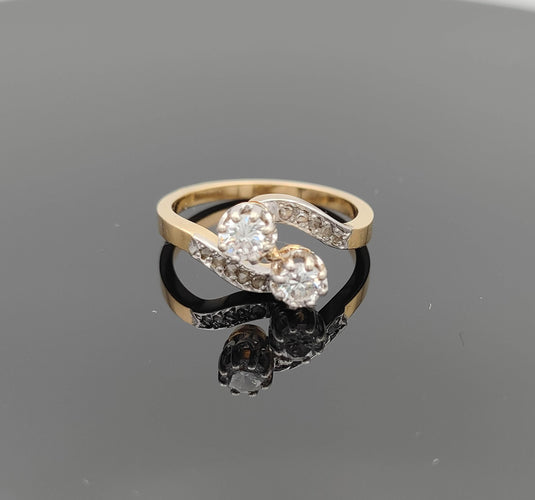Bague 54 Bague ancienne Toi et Moi en or et diamants 58 Facettes