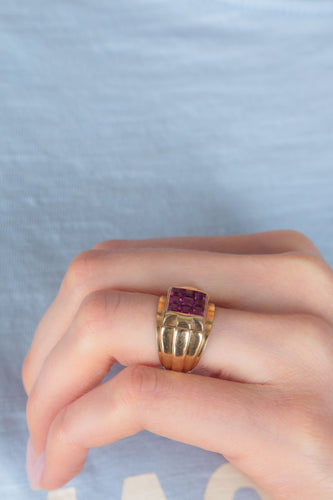 Bague 49 Bague Or jaune Rubis synthétiques 58 Facettes