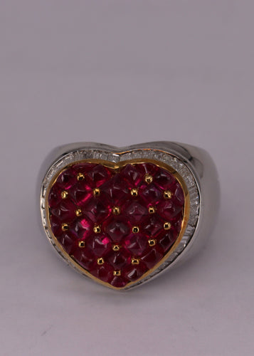 Bague Enter Bague Cœur Or blanc Rubis et Diamants 58 Facettes RNG141