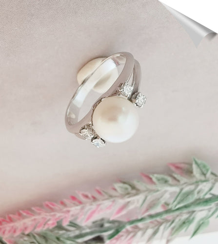 Bague Bague Perle de culture blanche Diamants Or Blanc 58 Facettes AA 1500