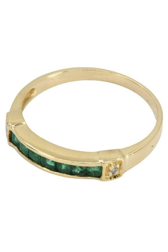 Bague DEMI-ALLIANCE ÉMERAUDES ET DIAMANTS 58 Facettes 042791
