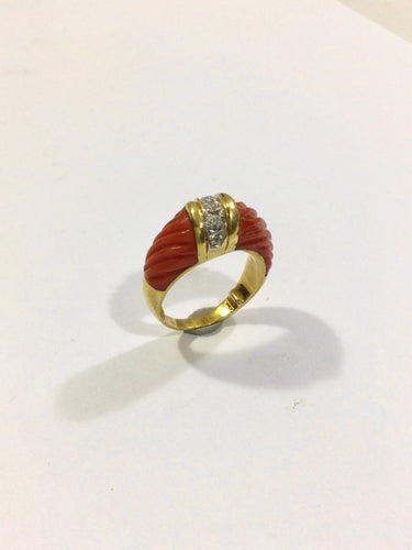 Bague Bague Or, Corail Et Diamants 58 Facettes