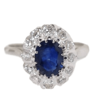 Bague 52 Bague marguerite en or blanc, saphir et diamants 58 Facettes 31169