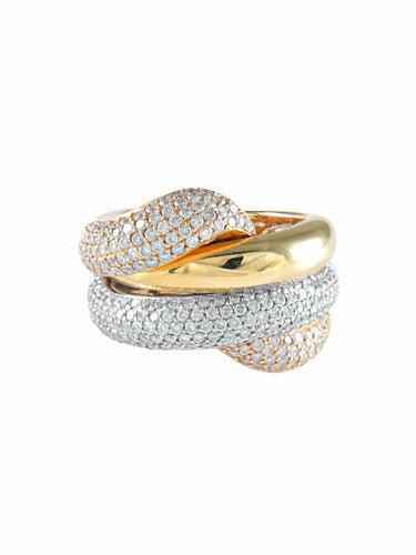 Bague 52 BAGUE ASYMETRIQUE OR JAUNE PAVAGE DIAMANTS 58 Facettes 413 50026