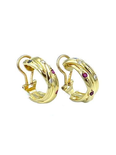 Boucles d'oreilles CARTIER. Boucles d’oreilles Trinity or jaune, saphirs, rubis et diamants 58 Facettes