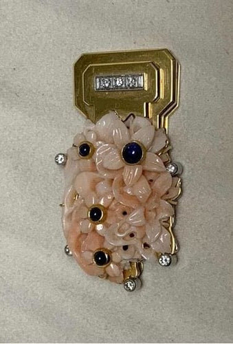 Clip Clip or jaune corail, diamant et cabochon saphir 58 Facettes CEY22