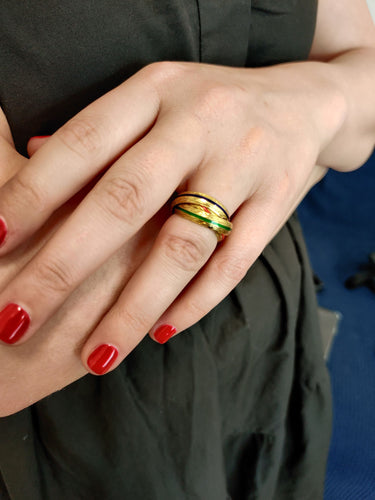 Bague Bague Hermès 3 anneaux, or jaune & émail 58 Facettes