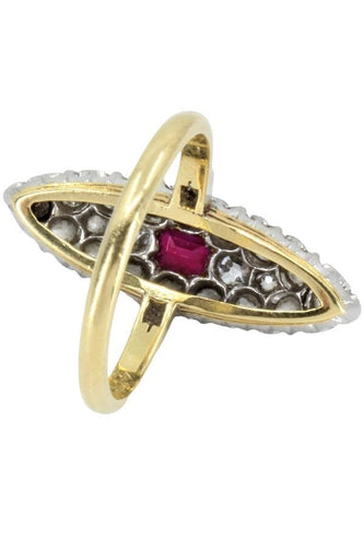 Bague 53 MARQUISE ANCIENNE RUBIS ET DIMANANTS 58 Facettes 052881