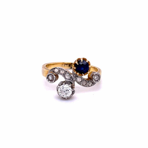Bague Bague "Moi et Toi" Saphir et Diamants 19ème siècle 58 Facettes