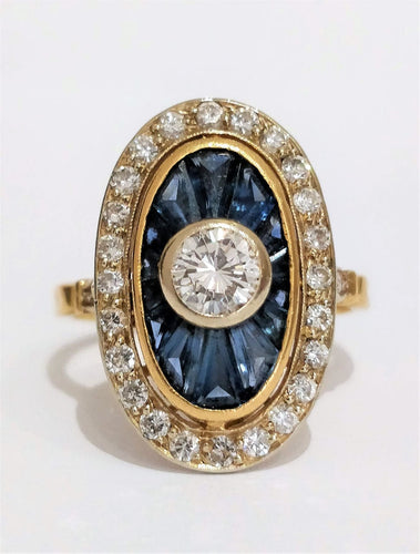 Bague 57 Bague marquise ovale or jaune saphirs et diamants 58 Facettes 1-273/1