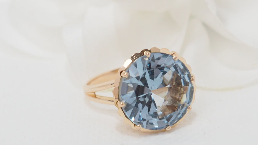 Bague 56 Bague vintage en or rose et topaze bleue 58 Facettes 32331