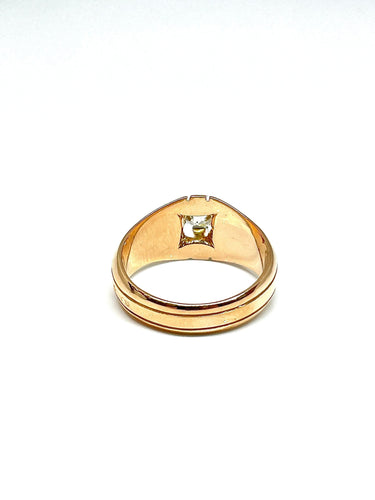 Bague 63 Chevalière ancienne en or rose, platine, diamant 58 Facettes