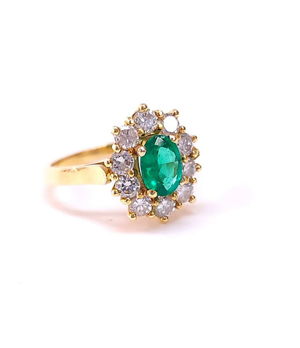 Bague 52.5 Bague marguerite, émeraude et diamants 58 Facettes Fil/Em