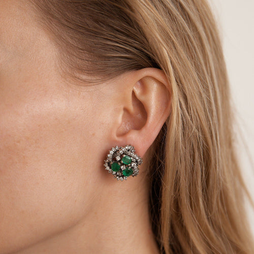 Boucles d'oreilles BOUCLES D'OREILLES RETRO EMERAUDES DIAMANTS 58 Facettes Q535A (708)