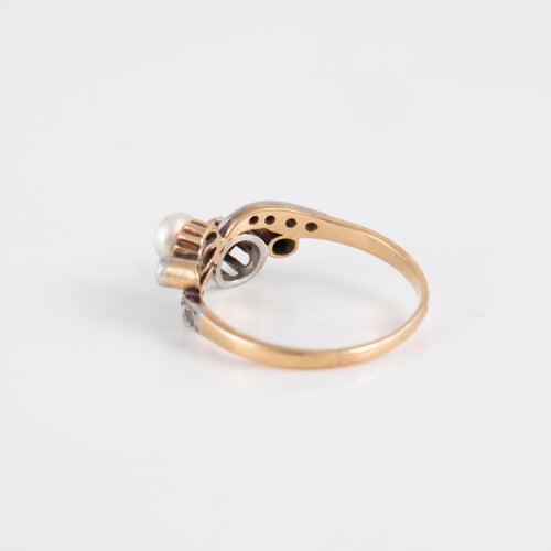 Bague 56 Bague or jaune Toi & Moi perle diamants 58 Facettes