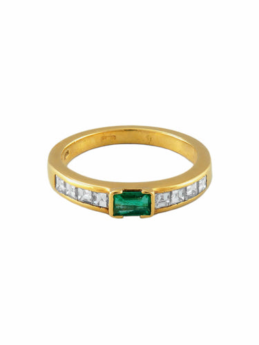 Bague 55.5 Bague Jonc Or Jaune Emeraude Diamants 58 Facettes R1672