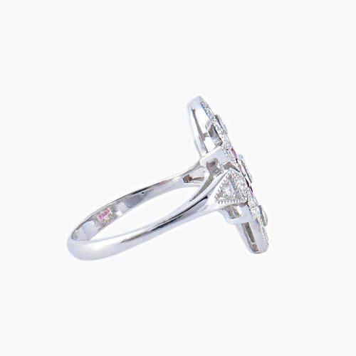 Bague 51 Bague style Art Déco Diamants et Rubis 58 Facettes