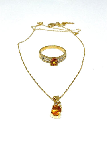 Pendentif Parure 2 pièces en or jaune, diamants et citrines 58 Facettes