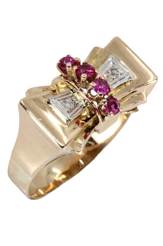 Bague 51 BAGUE RUBIS ET DIAMANTS ANNÉES 50' 58 Facettes 048721