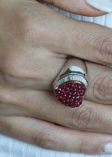 Bague Enter Bague Cœur Or blanc Rubis et Diamants 58 Facettes RNG141