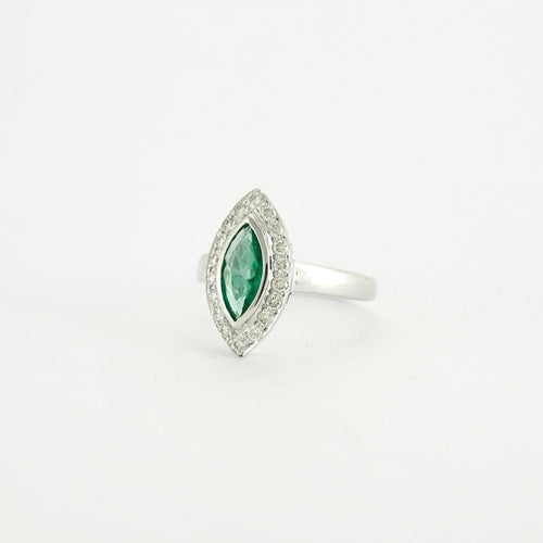 Bague 54 Bague Navette Or gris Emeraude diamants 58 Facettes