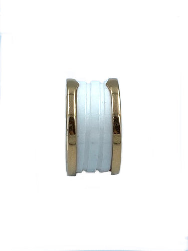 Bague 54 BVLGARI. Collection BZero 1, alliance or rose 18K et céramique 58 Facettes