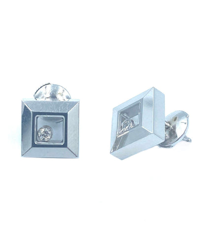 Boucles d'oreilles CHOPARD. Puces d’oreilles Happy diamonds or blanc et diamants 58 Facettes
