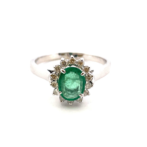 Bague Bague  Emeraude ovale et diamants 58 Facettes