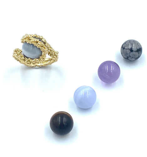 Bague 53 GILBERT ALBERT. Bague or jaune et billes interchangeables 58 Facettes