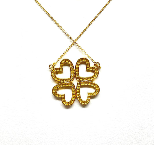 Collier Collier trèfle à 4 cœurs en or jaune 18 carats et diamants 58 Facettes