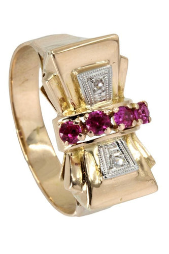 Bague 51 BAGUE RUBIS ET DIAMANTS ANNÉES 50' 58 Facettes 048721