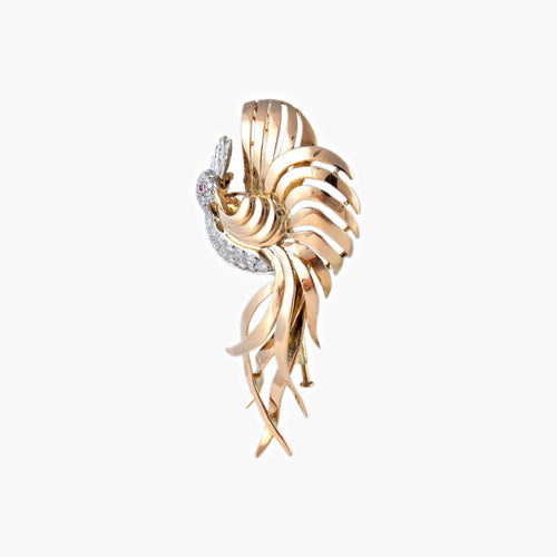 Broche Broche Paon Or rose et Diamants 58 Facettes 0