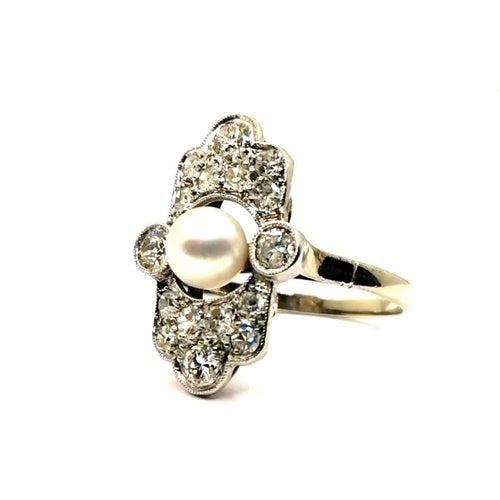 Bague Bague Art Déco diamants et perle fine 58 Facettes 3730