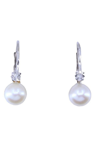 Boucles d'oreilles Dormeuses Or blanc Perles Diamants 58 Facettes 080411