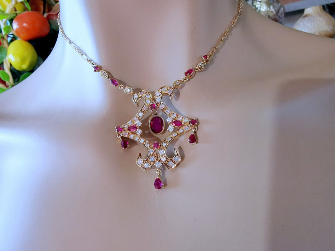 Collier Collier des Années 1980-1990 Rubis Diamants 58 Facettes AA 1514