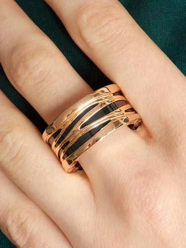 Bague 65 Bulgari - Bague B.zero1 Design Legend en or rose et céramique noire 58 Facettes