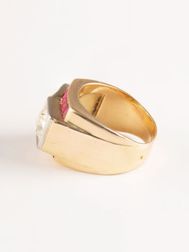 Bague 52 Bague Rétro en or jaune et platine, diamants et rubis 58 Facettes