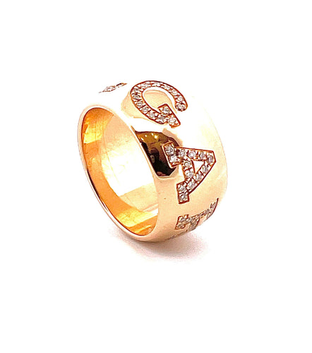 Bague Alliance Bvlgari monogramme diamants, or jaune 18 carats 58 Facettes