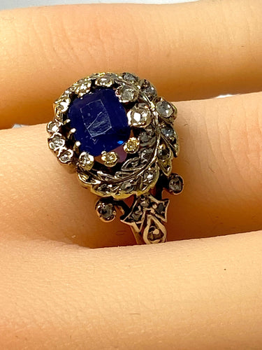 Bague 51 Bague saphir non chauffé  diamants Epoque 19ème siècle. 58 Facettes AB271