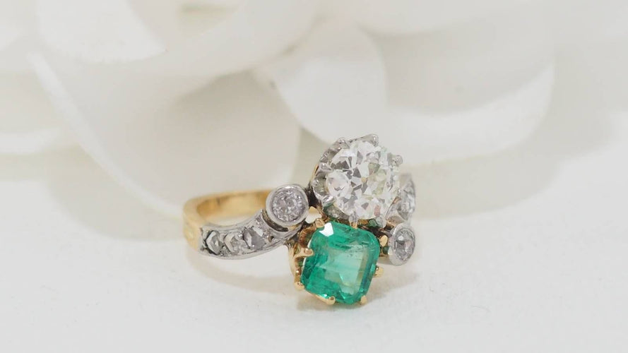 Bague 50 Bague Toi et Moi émeraude & diamants 58 Facettes 32011