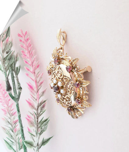 Pendentif Pendentif  Broche Grenats Perles de culture 58 Facettes AB 1083