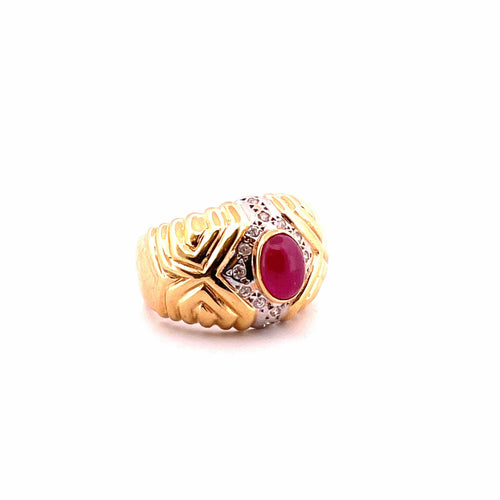Bague Bague vintage en or jaune, rubis cabochon et diamants 58 Facettes