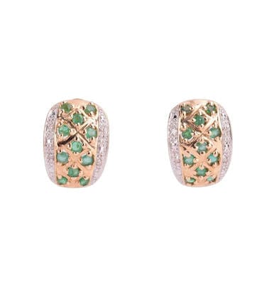 Bague 54 Parure Bague et boucles d’oreilles motif treillis diamants et émeraudes 58 Facettes