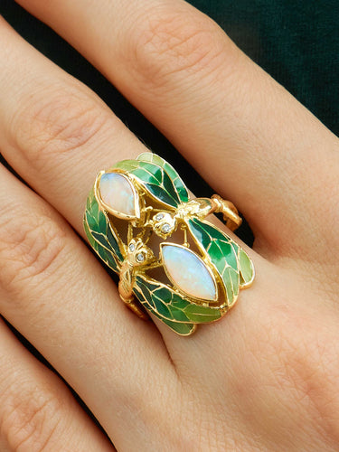 Bague Bague Libellule Laque Diamants et Opales 58 Facettes HS20508