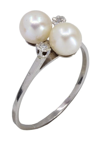 Bague 64 Bague toi et moi en or blanc, perles et diamants 58 Facettes 061741