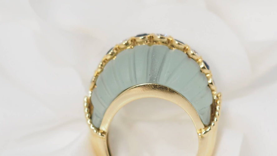 Bague 51 Bague jonc en or jaune  saphirs et diamants sur quartz vert 58 Facettes 30973