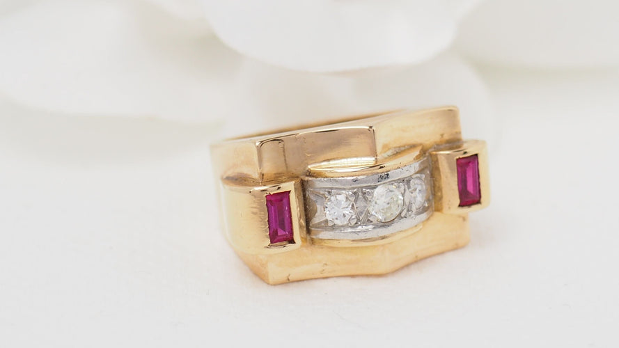 Bague 51 Bague Tank Or jaune Diamants Rubis 58 Facettes 29450